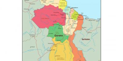 რუკა Guyana აჩვენებს 10 ადმინისტრაციული რეგიონები