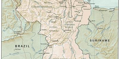 რუკაზე აჩვენებს amerindian დასახლებები Guyana