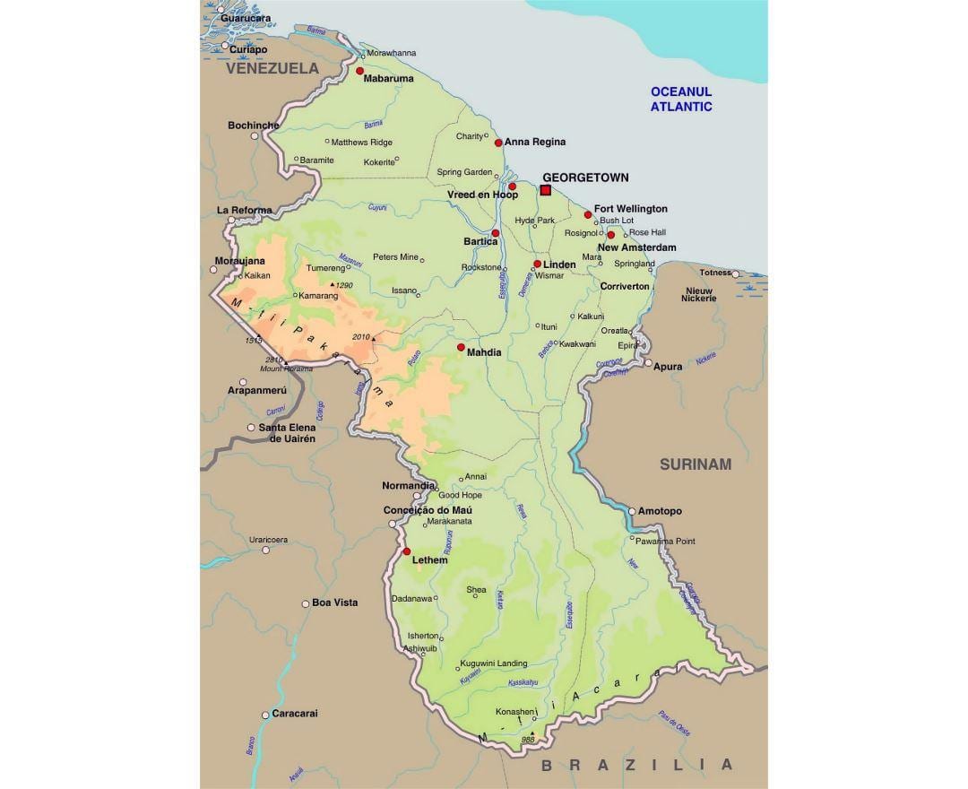 რუკა Guyana აჩვენებს ქალაქში