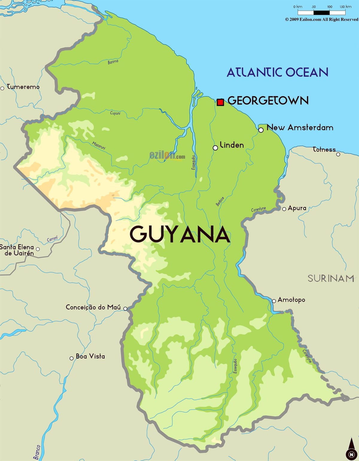 რუკა საქართველოს ფიზიკური რუკა Guyana