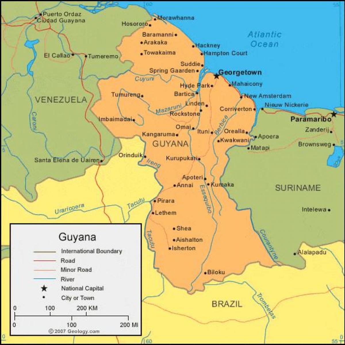 რუკა Guyana პოლიტიკური 
