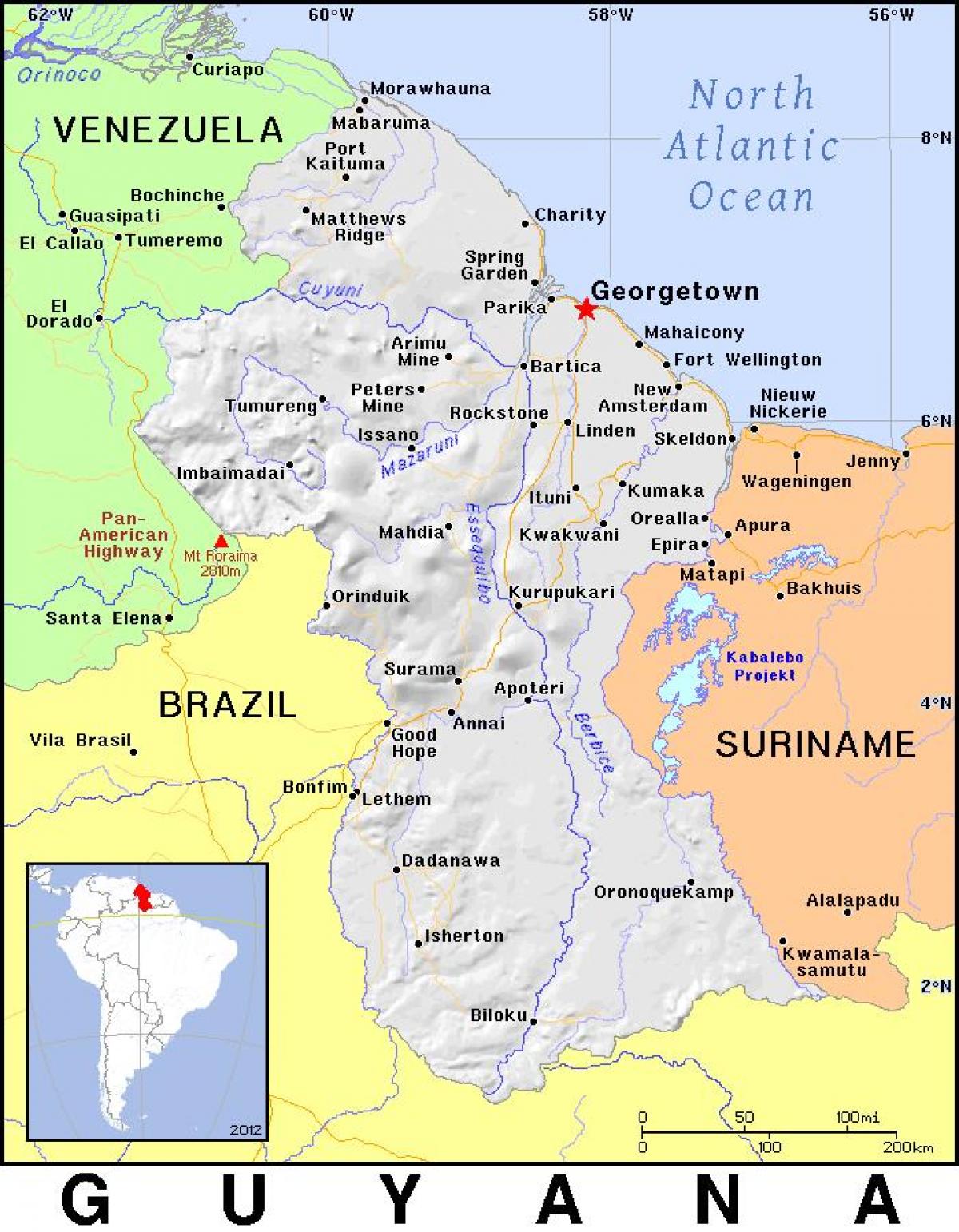 რუკა Guyana ქვეყანა
