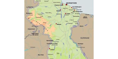 რუკა Guyana აჩვენებს ქალაქში